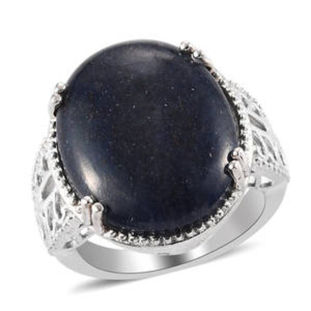 Aventurine Solitaire Ring in Platinum Bond (Size 8.0) 9.75 ctw Blue